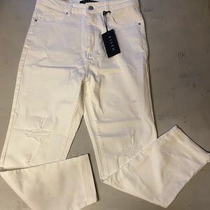 Risen brand distressed white skinny jeans, size 13